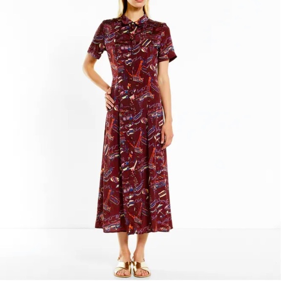 Elegant ALEXA CHUNG 
Printed dress | Burgundy| Patterned Dress | size 10 - Picture 1 of 15